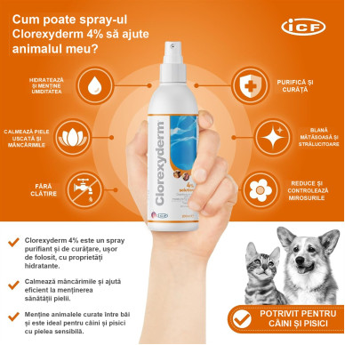 Soluție Antiseptică Spray pentru Câini și Pisici Clorexyderm, 200 ml – ICF